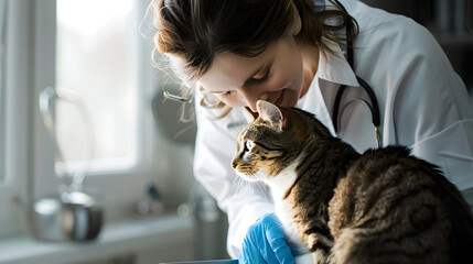Veterinarian examining a cat - obrazy, fototapety, plakaty