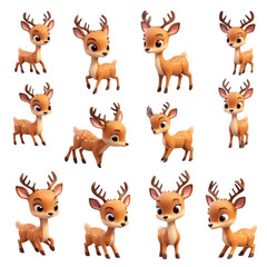 3d rendering of cartoon deer on Isolated transparent background png. generated with AI
