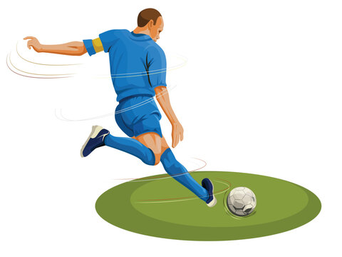 blue soccer player kicking ball on field clip art preview