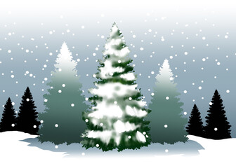 illustration of snow covered spruce tree forest 