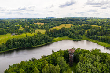 Fototapeta na wymiar Korneti observation tower in Veclaicenes parish, Aluksne county, Latvia