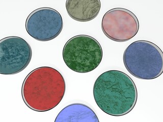 A 3D rendering of petri dishes on a laboratory light table
