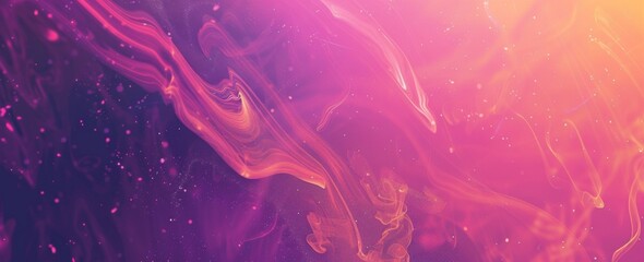 Abstract cosmic flow with a gradient from deep purple to radiant orange, speckled with stars, creating a galaxy effect. - obrazy, fototapety, plakaty