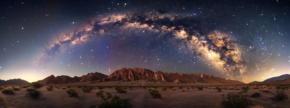 A serene view of the Milky Way over a quiet, desert landscape.