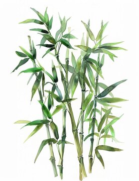 Bamboo depicted in a watercolor sketch against a white backdrop