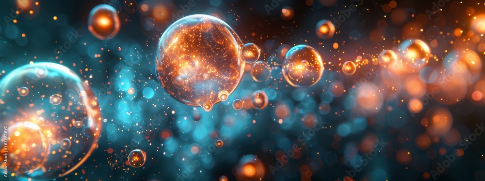 Poster a series of interconnected digital bubbles, each representing a secure, genai-protected data point, 