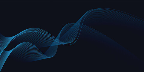 Dark abstract background with glowing waves. Shiny moving lines design element