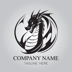 Dragon character logo company with silhouette design vector image