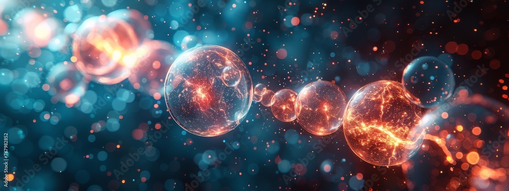 Poster a series of interconnected digital bubbles, each representing a secure, genai-protected data point, 