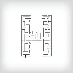 Unique linear letter H maze puzzle. Confusing game and educational activity set.
