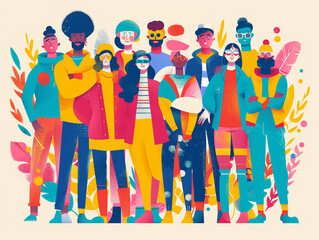 A colorful vector artwork of various abstract characters both friends and coworkers - obrazy, fototapety, plakaty