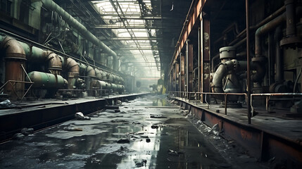 Abandoned factory halls with rusted machinery, capturing the eerie beauty of decay.