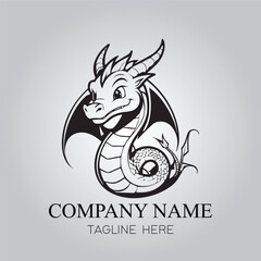 Dragon character logo company with silhouette design vector image