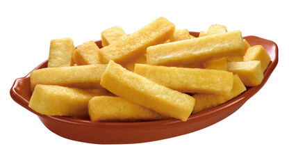 prato com porção de polenta frita isolado em fundo transparente