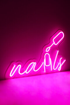 Pink neon sign nails. Trendy style. Beauty style. Neon sign. Custom neon. Beauty decor.