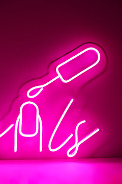 Pink neon sign nails. Trendy style. Beauty style. Neon sign. Custom neon. Beauty decor.
