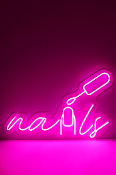 Pink neon sign nails. Trendy style. Beauty style. Neon sign. Custom neon. Beauty decor.