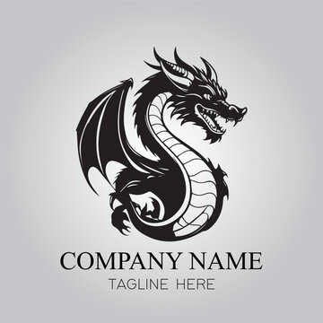 Dragon character logo company with silhouette design vector image