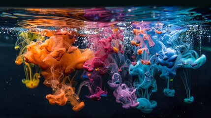 Colorful Ink Clouds Diffusing in Water

 - obrazy, fototapety, plakaty