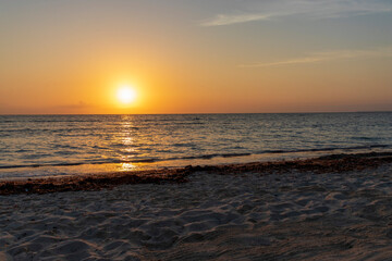 Shot of the dramatic sunrise by the sea. Nature