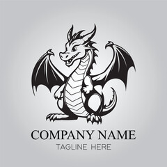 Dragon character logo company with silhouette design vector image