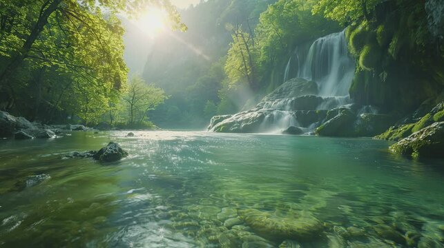 very beautiful waterfalls and clear . seamless looping time-lapse virtual 4k video Animation Background.