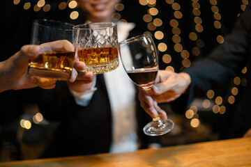 Celebrate whiskey on a friendly party in  restaurant
