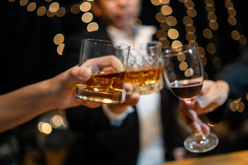 Celebrate whiskey on a friendly party in  restaurant