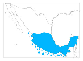 Concept of lack of water, due to climate change, map of Mexico that is running out of water