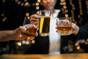 Celebrate whiskey on a friendly party in  restaurant