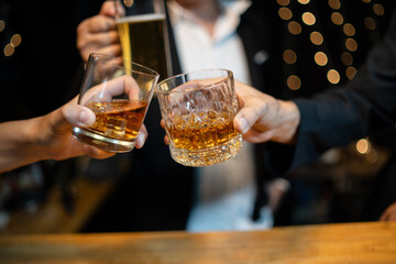 Celebrate whiskey on a friendly party in  restaurant