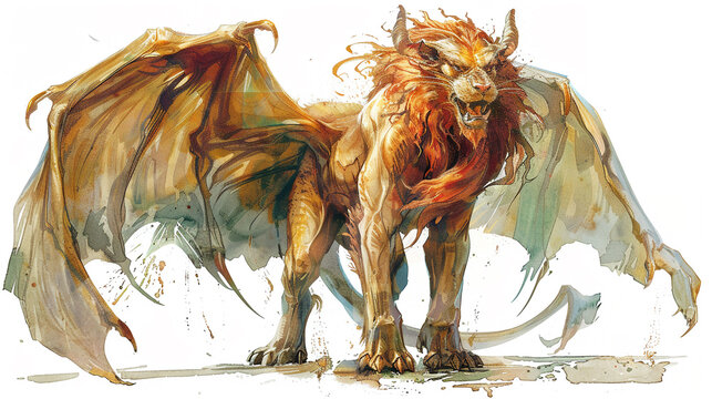 A depiction of a manticore with the body of a lion