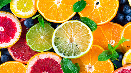 Assorted vibrant citrus fruit palette