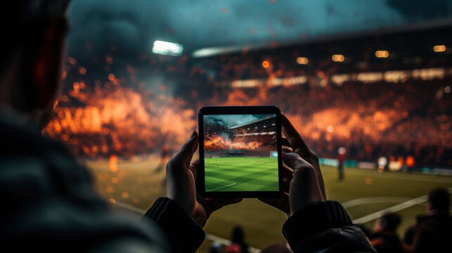 Evening Football Match on Field Captured with Smartphone