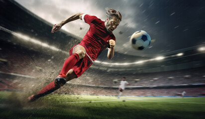 Obraz na płótnie Canvas Football Player Delivers Corner Kick into Opponent's Penalty Area