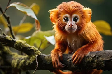 Zelfklevend Fotobehang Red monkey vocalizes powerfully in its territory., generative IA © JONATAS