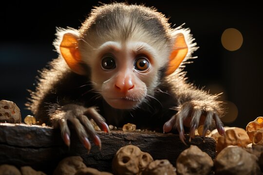 Capuchin monkey breaks fruit shells., generative IA