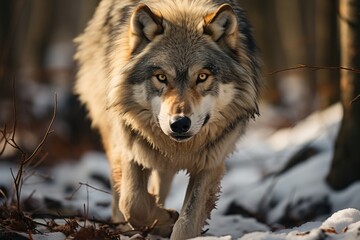 Alpha Wolf Leading Alcateia in Hunting with Authority., generative IA - obrazy, fototapety, plakaty
