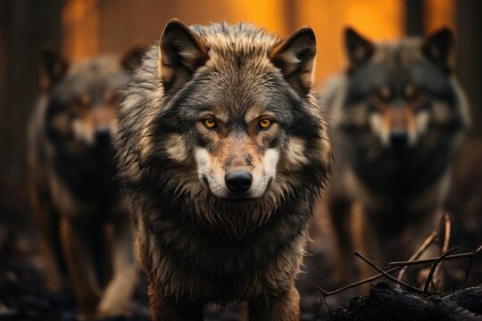 Alpha Wolf Leading Alcateia in Hunting with Authority., generative IA