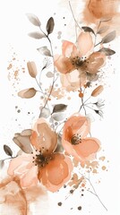 Watercolor floral brushstrokes abstract art modern minimalist aesthetic - Neutral and metallic floral colors Background created with Generative AI Technology