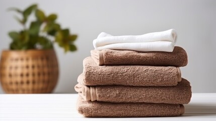 Fototapeta na wymiar Stack of folded clean towels