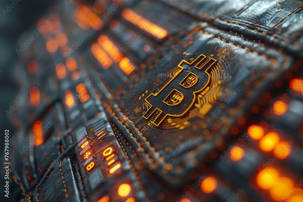 Poster a futuristic 3d visualization of a digital wallet with virtual currencies and blockchain technology,