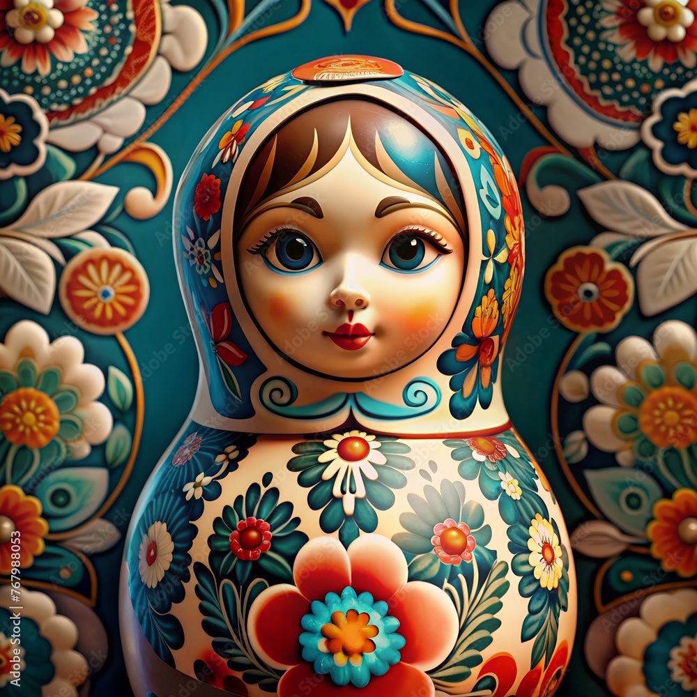 Wall mural Russian Matryoshka Doll, Happy Easter concept