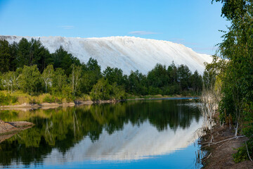 Waste from the production of phosphate fertilizers in a chemical plant. Ecological concept.