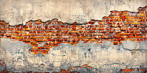 Old Brick Wall Texture, Vintage Red and Cement Pattern, Grunge Architectural Background