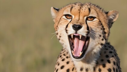A Cheetah With Its Mouth Open Panting From Exerti - obrazy, fototapety, plakaty