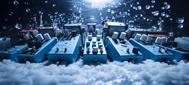 a photo of many gutar pedals close to each other, ai generative