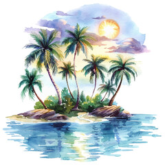 tropical islands vector illustration in watercolour style