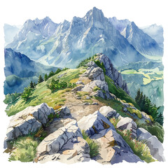 Fototapeta na wymiar view from top of mountain vector illustration in watercolour style