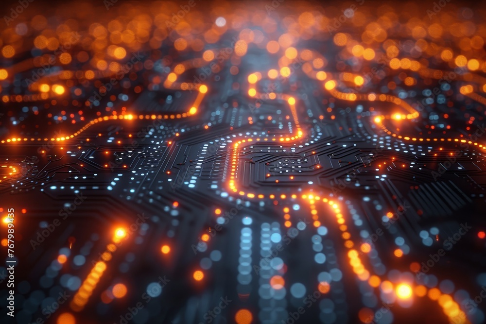 Poster a futuristic 3d visualization of digital currency and blockchain technology, symbolizing the future 